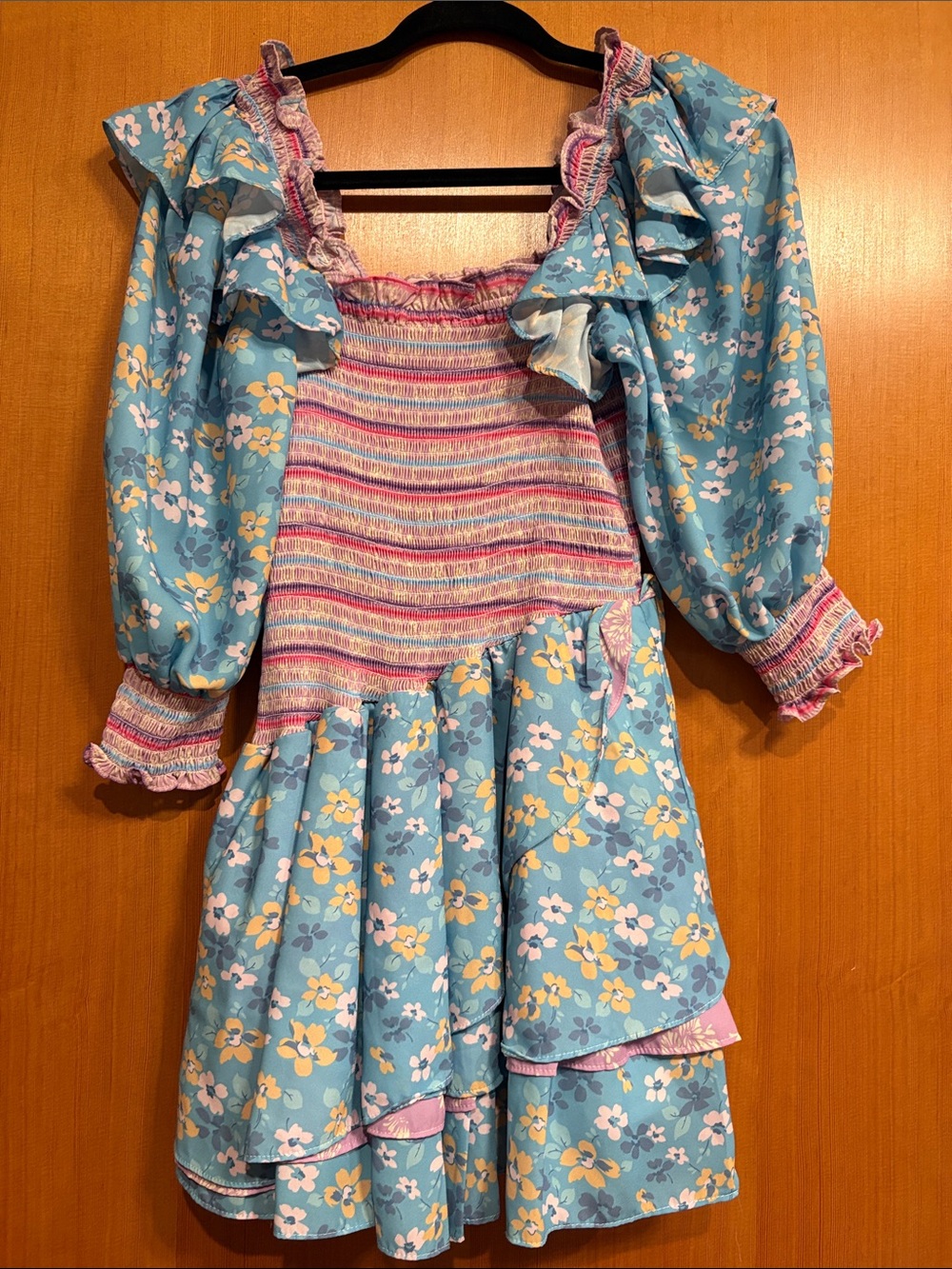 Yvonne&Love Blue & Pink Floral Smocked Mini Dress - Picture 6 of 6